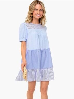 Pomander Place White Dress with Navy Stripes